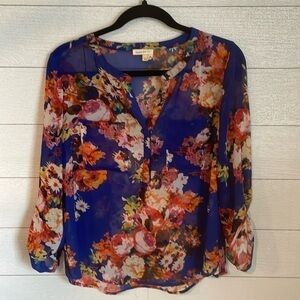 Anthropologie Meadow Rue watercolor floral lightweight sheer women's blouse S‎ P